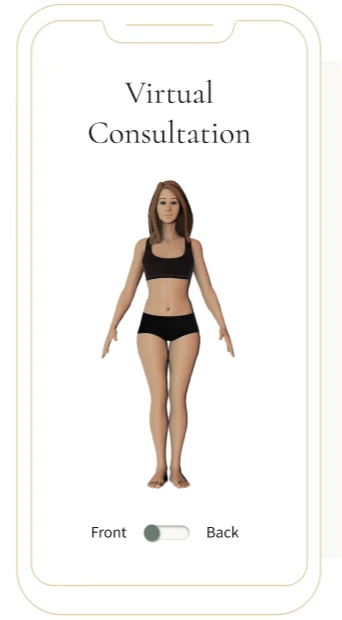 Virtual Consultation Image showing a woman in front view wearing a black sports bra and shorts.