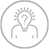 A person with a lightbulb containing a question mark above their head, symbolizing curiosity, inquiry, or seeking knowledge.